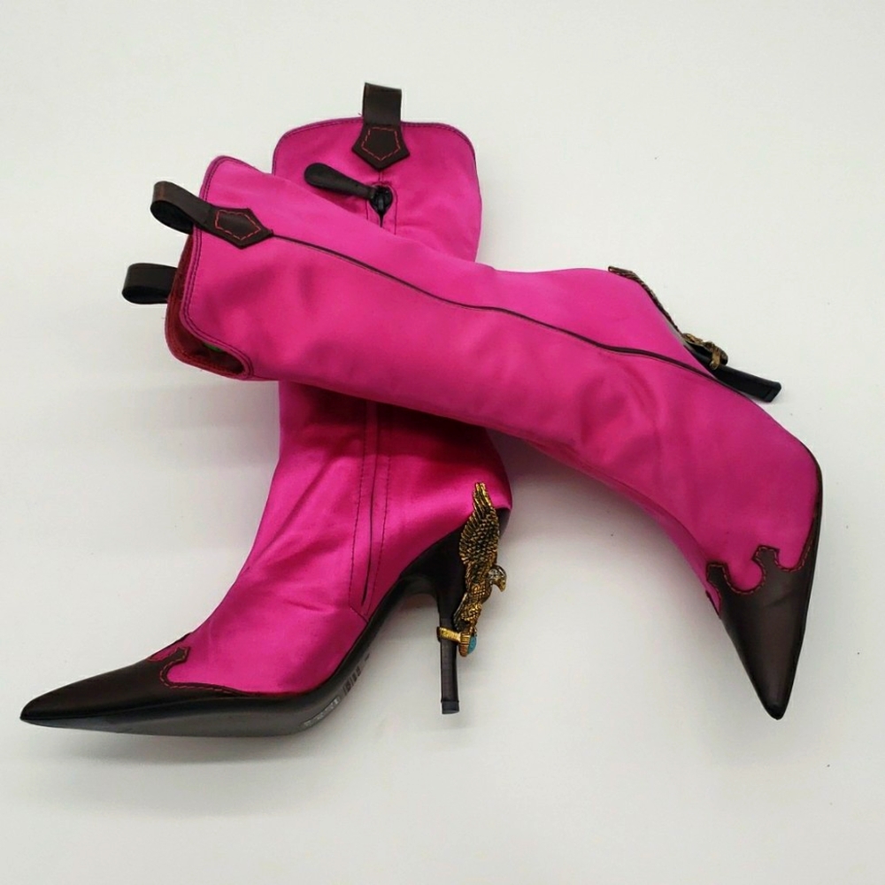 GIUSEPPE ZANOTTI SIZE 40 COLOR PINK SATIN AND BROWN LEATHER 100% AUTHENTIC NEW - Picture 3 of 17